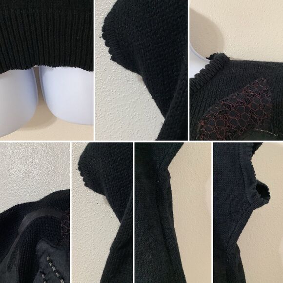 Vintage 90s Christina Embellished Rhinestone Knit Patchwork Pullover Sweater OS - Picture 10 of 10